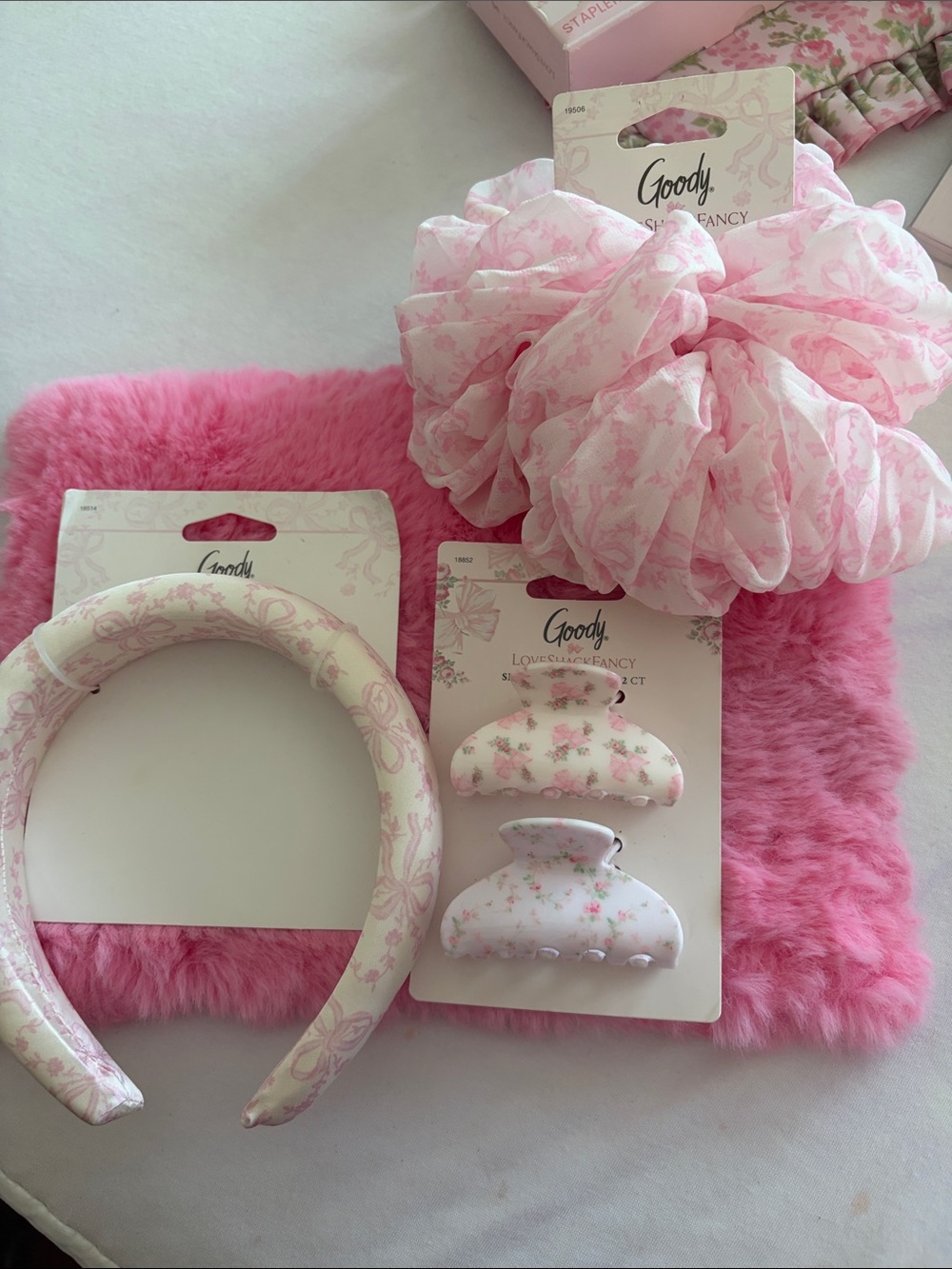 Love shack fancy x target hair accessories clip scrunchie headband pink floral